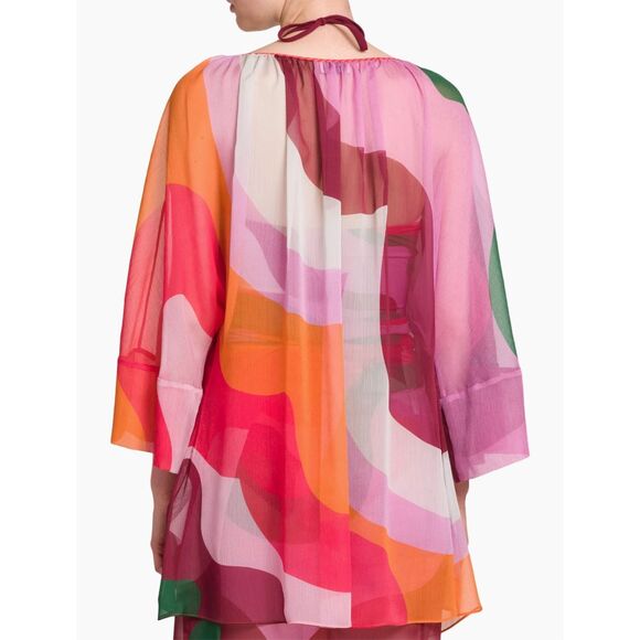 NWT Etro Tassel Tie Quarter Sleeve Semi Sheer Wavy Print Tunic Top Multicolor IT - Picture 3 of 11